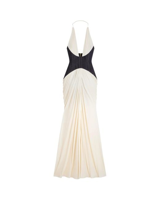 Schiaparelli White Denim-Bustier Maxi Dress