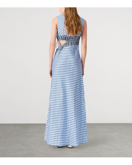 Maje Blue Silk Cut-Out Maxi Dress