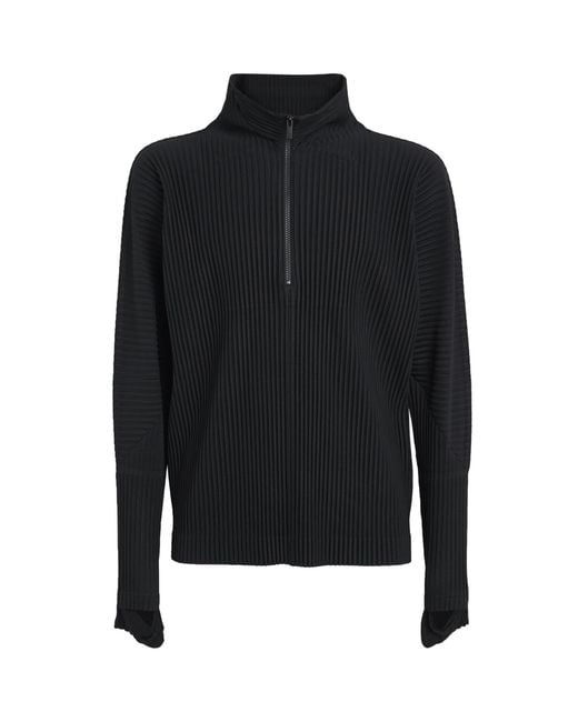 Homme Plissé Issey Miyake Black Pleated Half-Zip Sweater for men