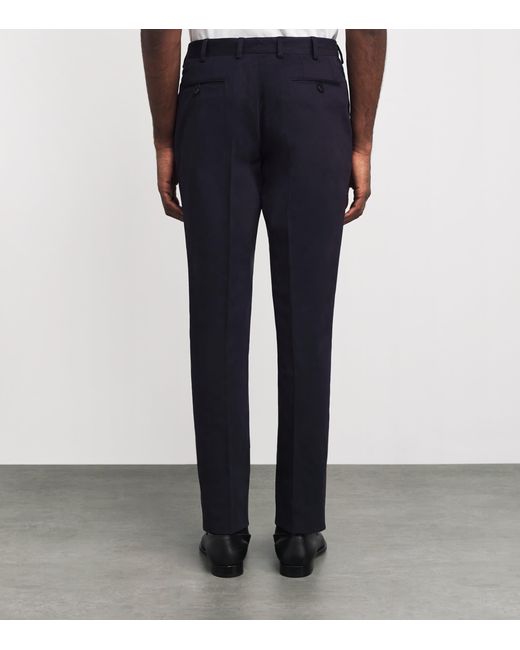 Brioni Blue Cotton-Blend Pienza Straight Trousers for men