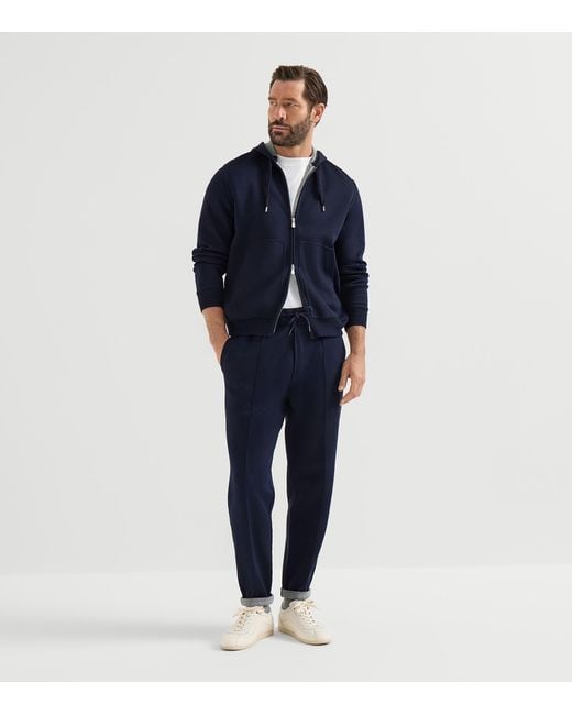 Brunello Cucinelli Blue French Terry Zip-Up Hoodie for men