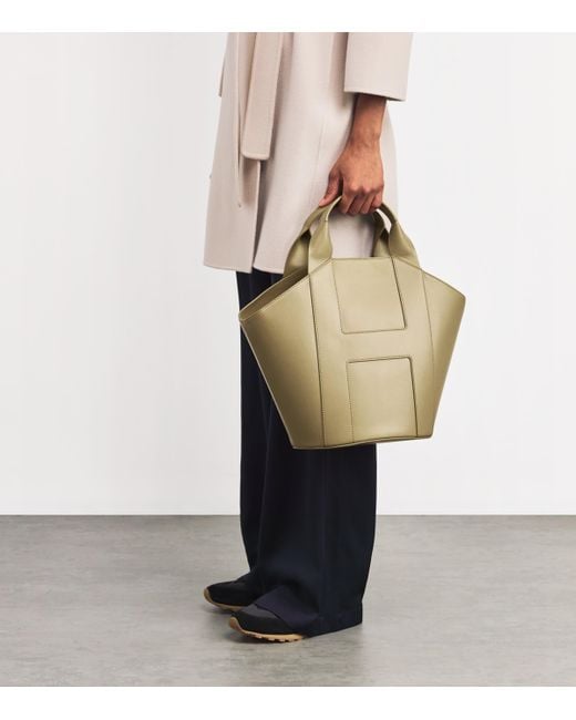 Harrods Green Medium Grab Leather Tote Bag