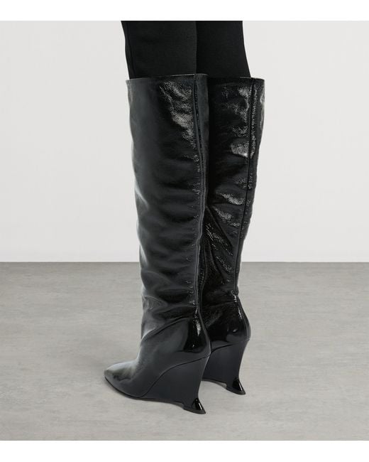 Balmain Black Leather Wedge Ankle Boots