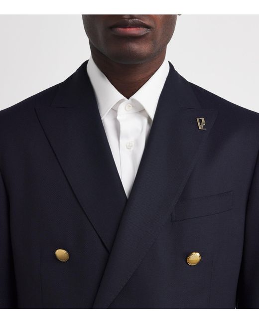 Pal Zileri Blue Wool Double-Breasted Vicenza Blazer for men