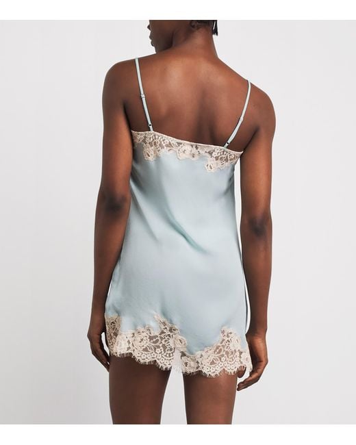 Fleur du Mal Blue Silk Lace-Trim Juliet Slip Dress