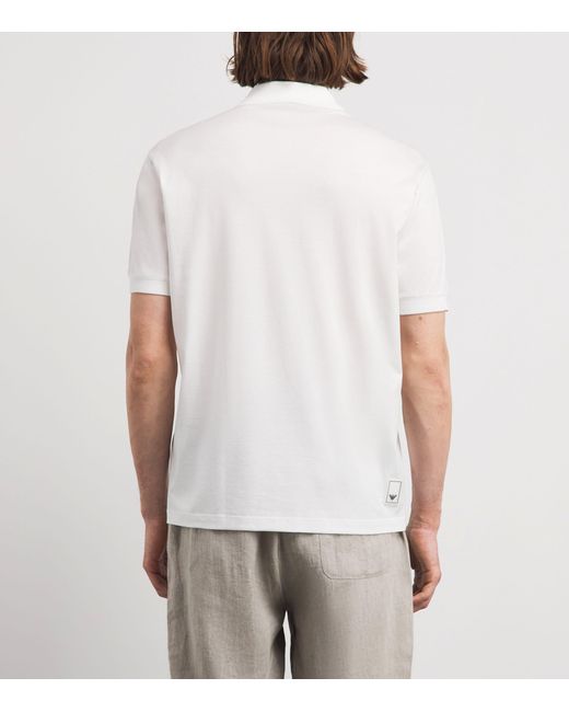 Emporio Armani White Concealed-Placket Logo Polo Shirt for men