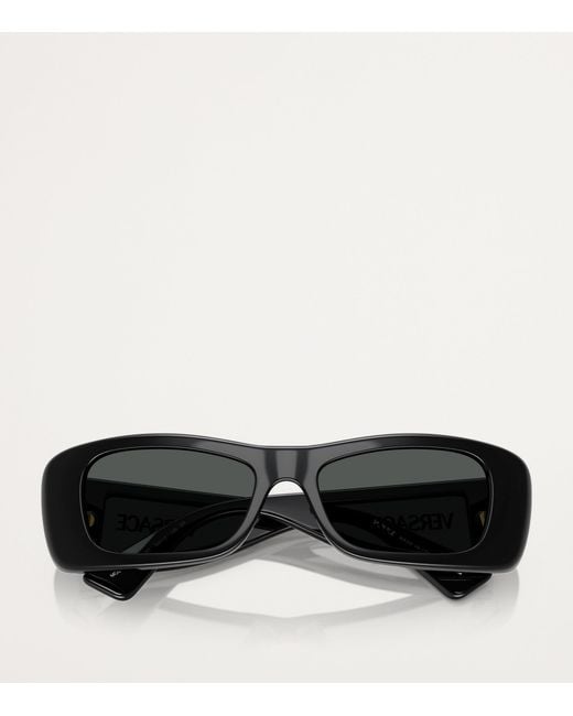 Versace Black Acetate Rectangular Sunglasses