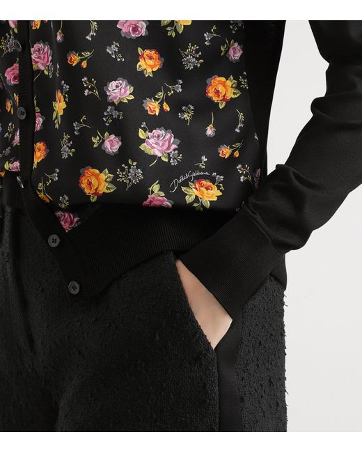 Dolce & Gabbana Black Silk Floral Cardigan