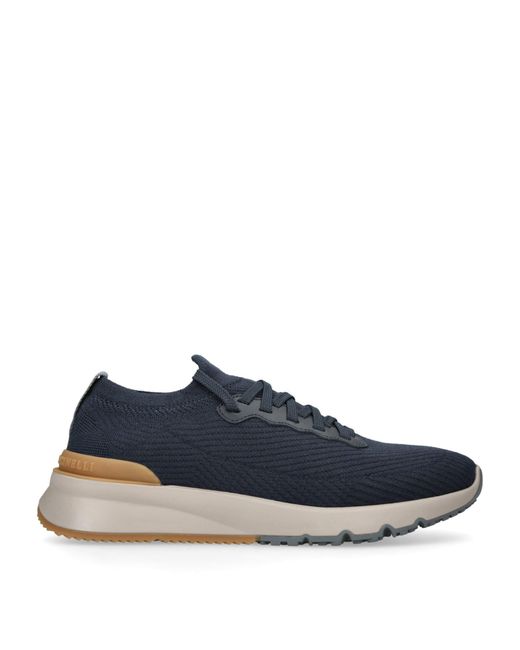 Brunello Cucinelli Blue Knitted Low-Top Sneakers for men