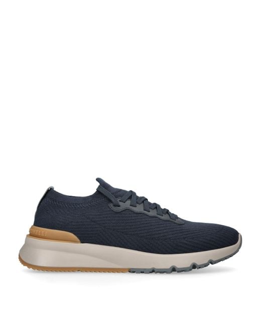 Brunello Cucinelli Blue Knitted Low-Top Sneakers for men
