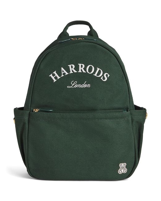 Harrods Green Cotton Embroidered Emblem Backpack