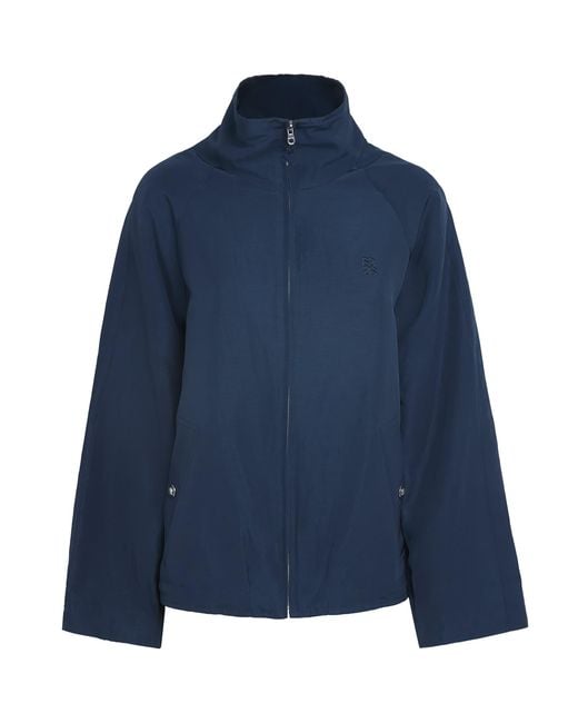 Sandro Blue Embroidered Logo Funnel-Neck Jacket