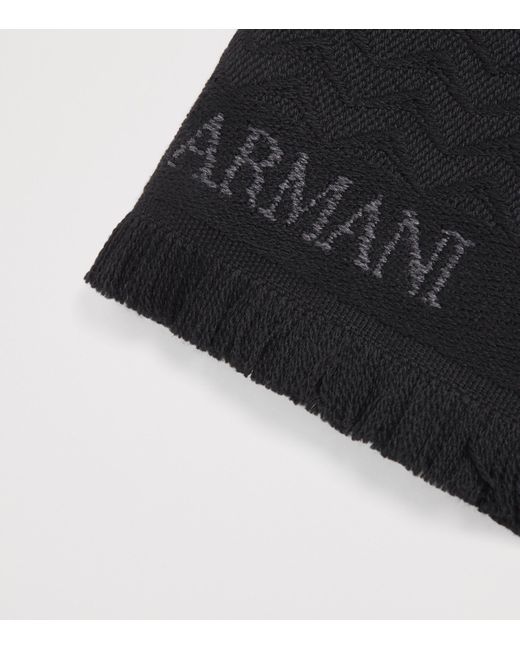 Giorgio Armani Black Wool Geometric Print Scarf for men