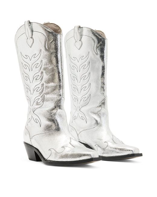 AllSaints White Leather Dolly Cowboy Boots 60