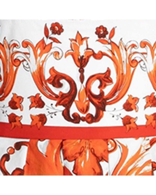 Dolce & Gabbana Red Cotton Majolica Print Midi Dress