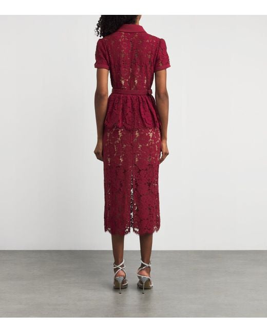 Self-Portrait Red Lace Belted Midi Dress