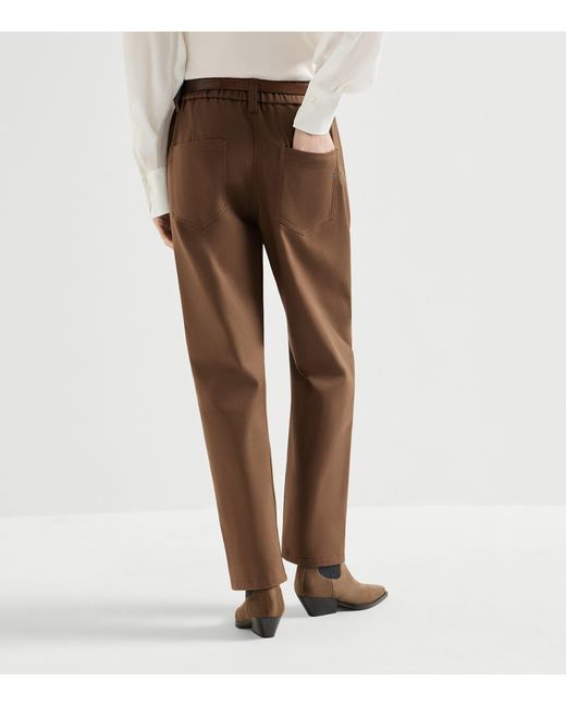Brunello Cucinelli Brown Stretch-Cotton Pleated Trousers