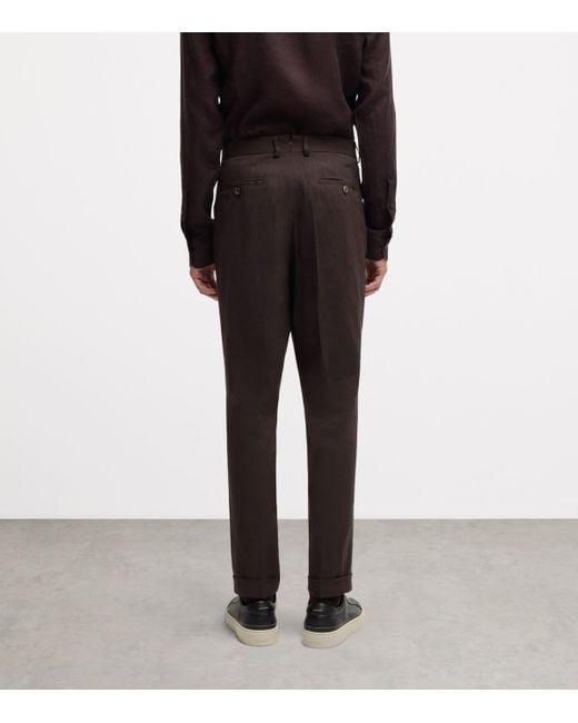 Boss Brown Linen-Wool Tailored Trousers for men