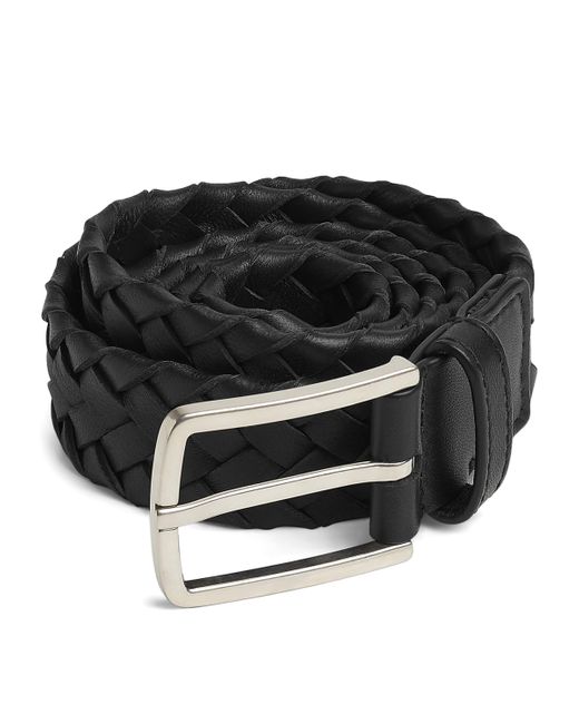 Bottega Veneta Black Leather Intreccio Cabat Belt for men