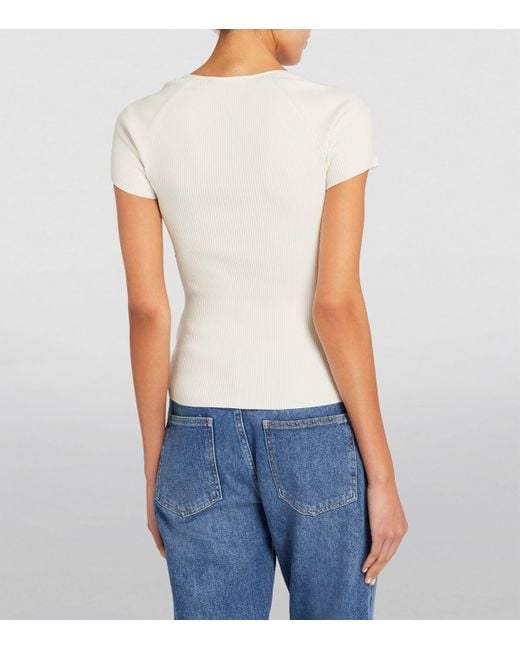 Maje White Short-Sleeve Ribbed Top