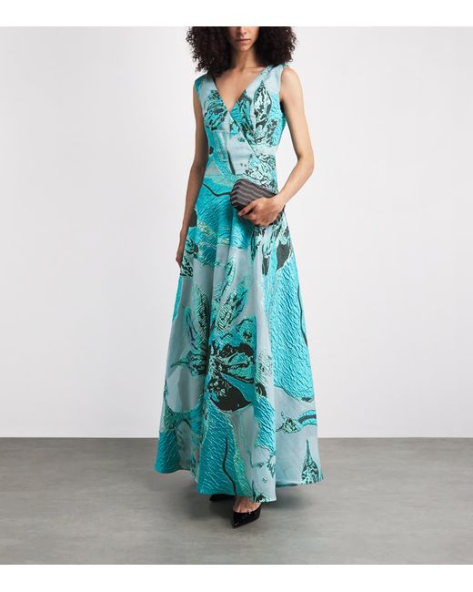Talbot Runhof Blue Cloque Metallic Gown