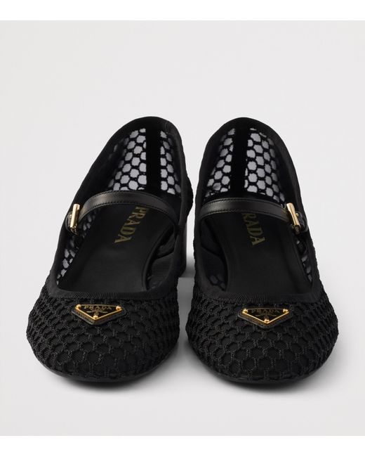 Prada Mesh Open-Work Mary Janes 35 in Black | Lyst UK