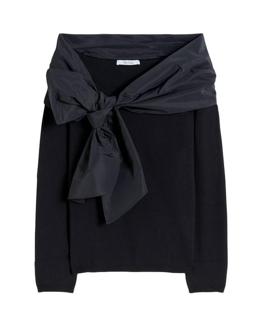 Max Mara Black Wool-Blend Bow-Detail Top