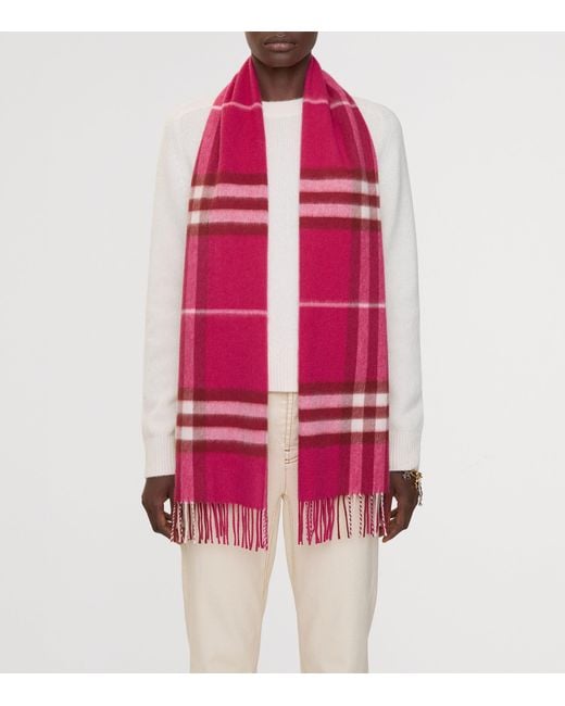 Burberry Red Cashmere Check Scarf