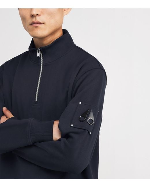Moose Knuckles Blue Cotton Hartsfield Quarter-Zip Sweatshirt for men