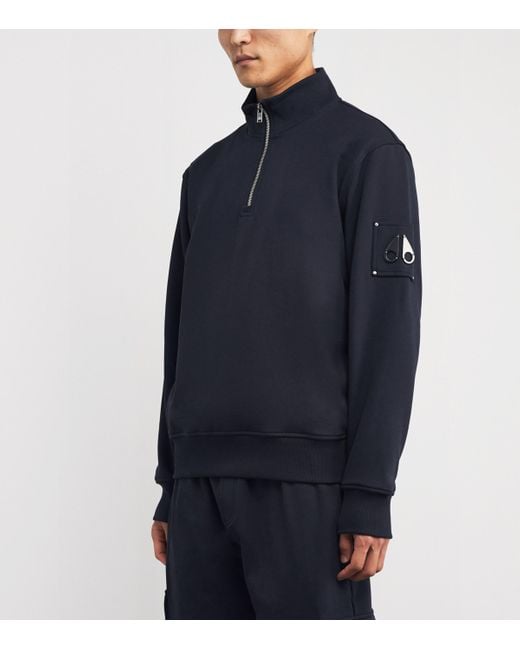 Moose Knuckles Blue Cotton Hartsfield Quarter-Zip Sweatshirt for men