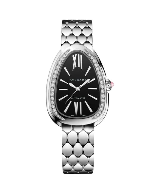 BVLGARI White Stainless Steel And Diamond Serpenti Seduttori Watch
