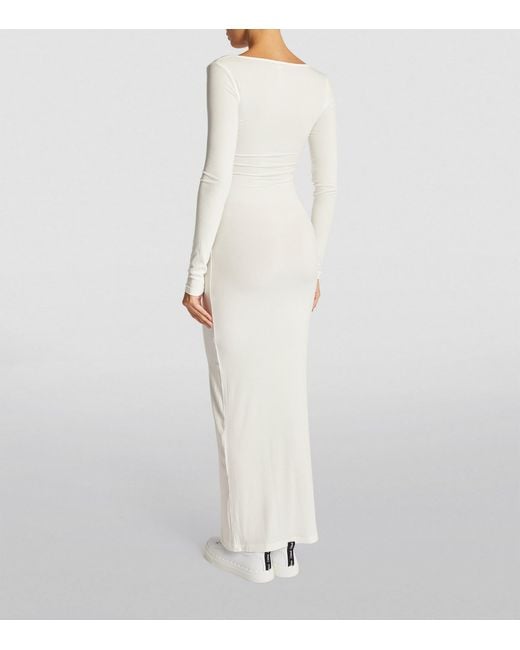 skims white dress Soft Lounge Ribbed Square Neck Maxi House Of Huntington soft and smooth modal fabric VETTESE X SKIMS SHEER MODAL