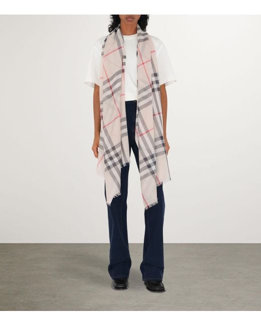 Burberry White Wool-Silk Check Scarf