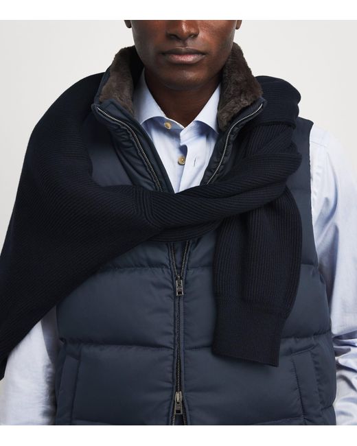 Herno Blue Faux Fur Collar Quilted Down Gilet for men