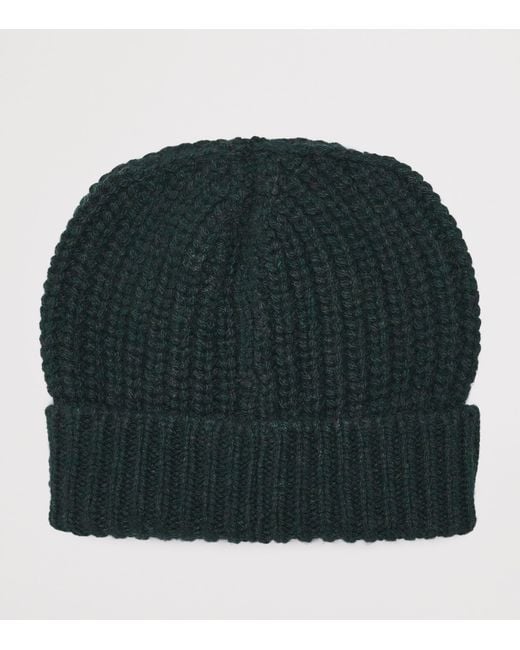 Isaia Green Cashmere Rib-Knit Beanie for men