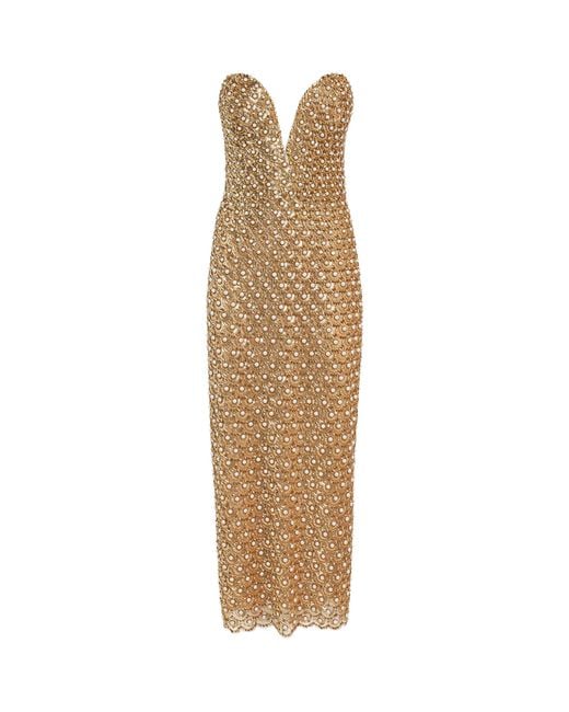 Carolina Herrera Natural Embellished V-Neck Gown