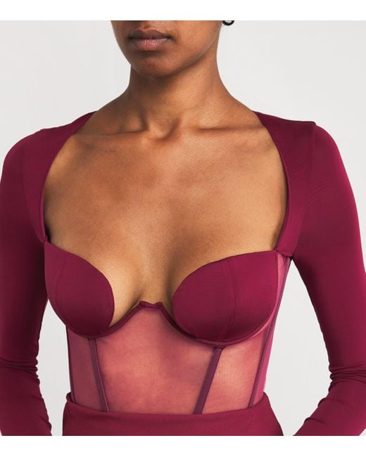 Nensi Dojaka Red Mesh Corseted Midi Dress
