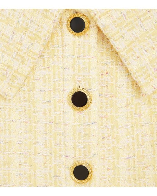 Alessandra Rich Natural Tweed Sequin Off-The-Shoulder Top