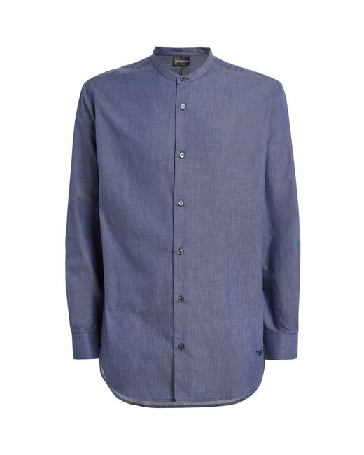 Emporio Armani Blue Cotton Collarless Shirt for men