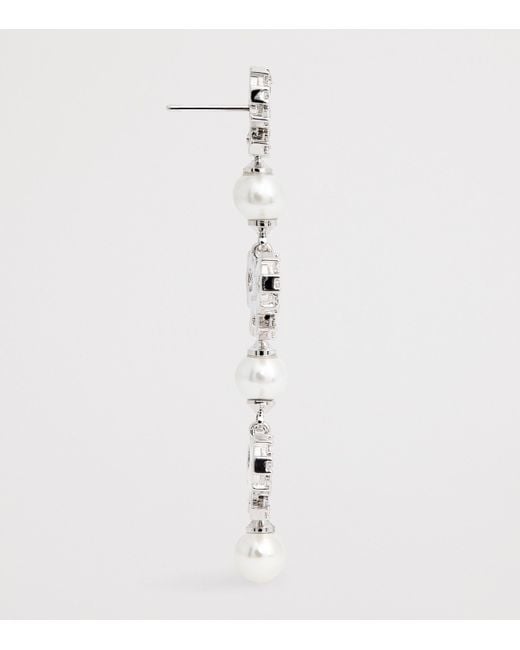 Self-Portrait White Crystal And Faux Pearl Bow Tiered Earrings