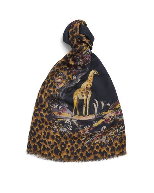 Etro Black Leopard And Paisley Print Scarf