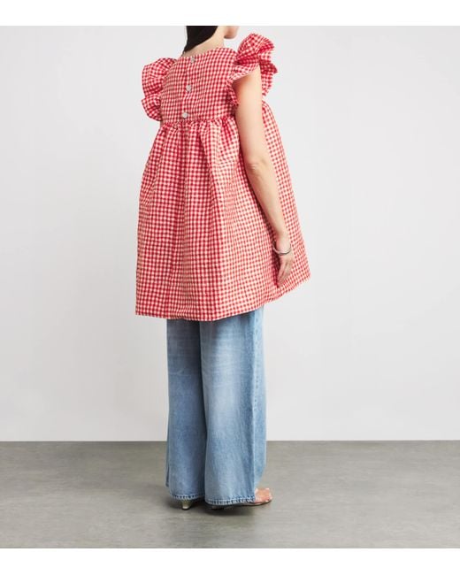 ganni red and white dress High Risk Red Mini Dress in Striped Cotton