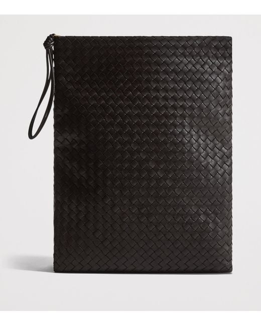 Bottega Veneta Black Leather Giornale Pouch