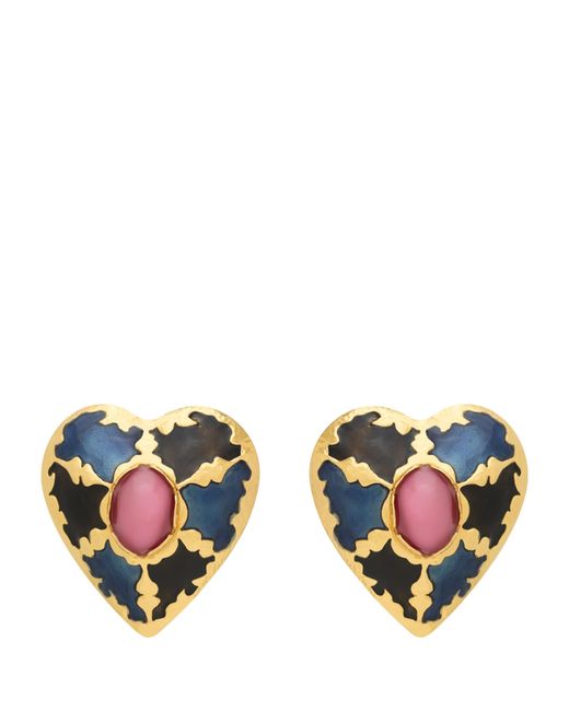 Saint Laurent Blue Enamel Heart Clip-On Earrings for men