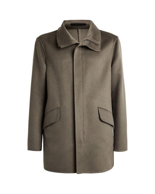 Giorgio Armani Green Cashmere Short Zip-up Overcoat for men