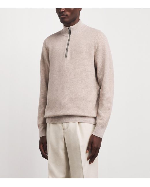 N.Peal Cashmere Natural Cashmere Quarter-Zip Temple Sweater for men