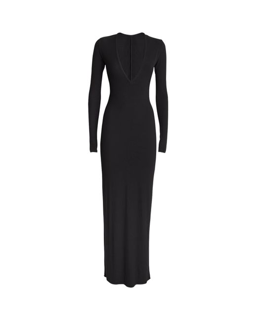 Skims Black Soft Lounge V-Neck Long Slip Dress