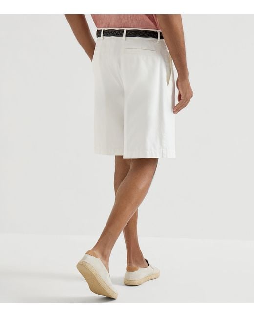 Brunello Cucinelli White Cotton Gabardine Bermuda Shorts for men
