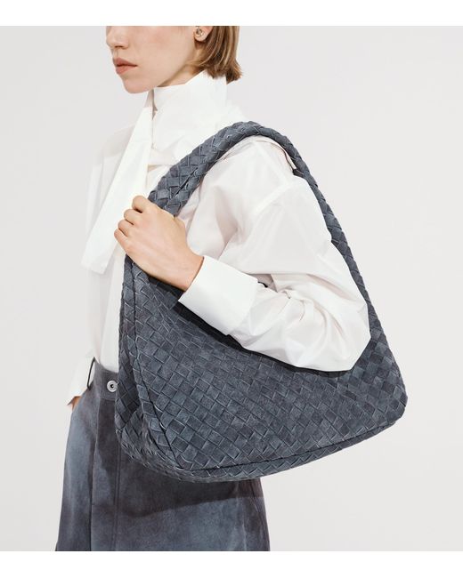 Bottega Veneta Gray Large Leather Intrecciato Campana Shoulder Bag