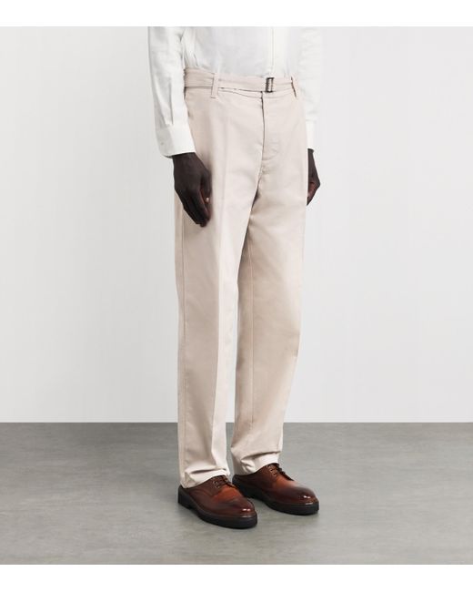 Emporio Armani Gray Cotton-Silk Belted Trousers for men